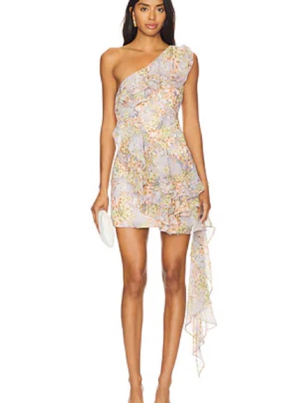 Elliatt Pastel Floral One-Shoulder Ruffle Mini Dress